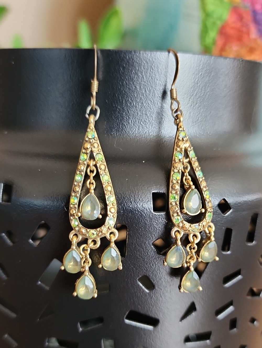 Vintage MONET Opal Teardrop Dangle Earrings